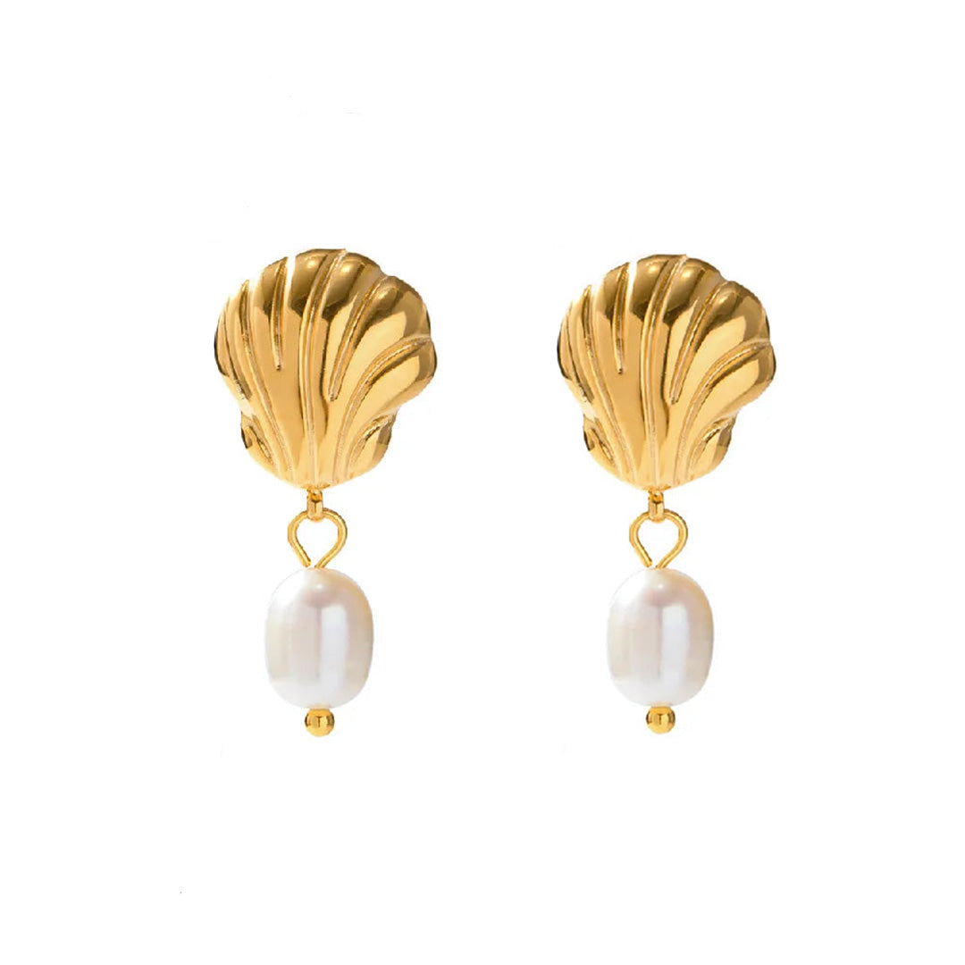 Seashell Pearl Drop Earrings